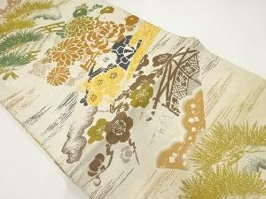 アンティーク　破れ色紙に花車・松竹梅模様織出し丸帯（材料）